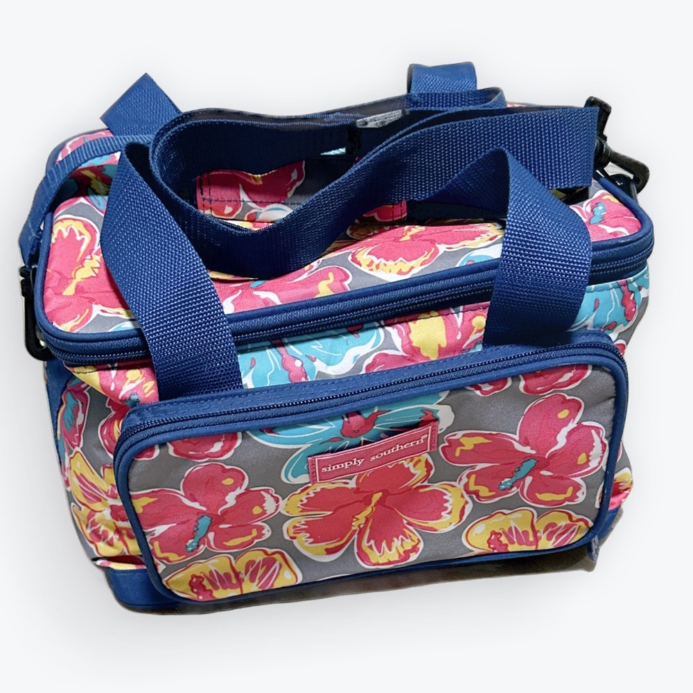 Hibiscus Summertime Beach Picnic Simply Southern Blue Strapped Cooler Bag